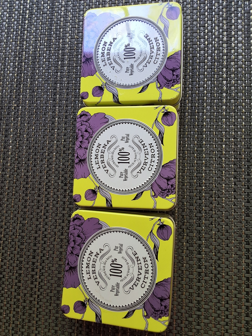 La Chatelaine French Milled Soap Lemon Verbena Shea Butter Sealed Tin Lot of 3